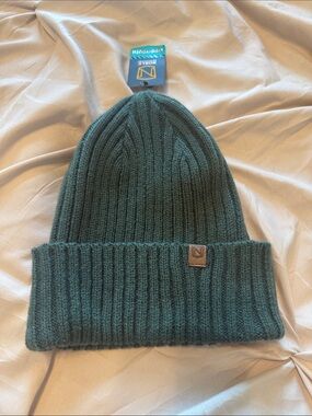 Kids Dark Green Ribbed Cuffed Beanie with Logo Patch